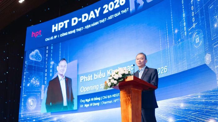 Ông Ngô Vi Đồng, Chủ tịch Hội đồng quản trị Công ty HPT phát biểu ý kiến tại sự kiện HPT D-DAY 2026. (Ảnh: HPT)