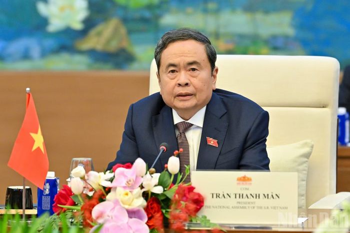 Chủ tịch Quốc hội Trần Thanh Mẫn phát biểu tại cuộc tiếp.