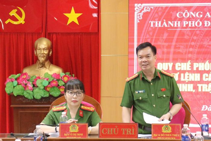 Đại tá Đỗ Tiến Thuỳ- Phó Tư lệnh Bộ Tư lệnh CSCĐ phát biểu tại buổi lễ