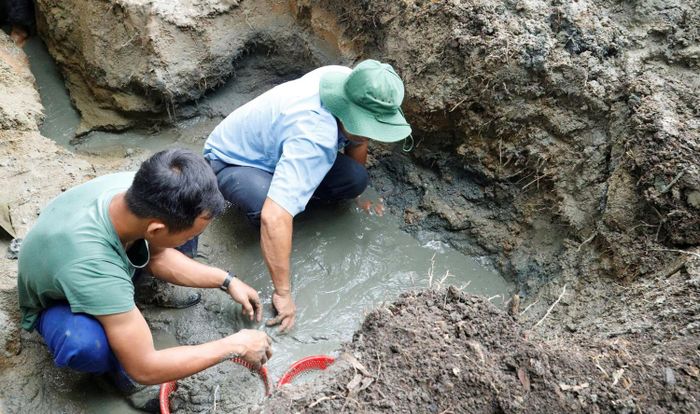 Kỹ lưỡng tìm kiếm các di vật, hài cốt liệt sĩ sâu dưới lòng đất. Ảnh: XUÂN HUYÊN