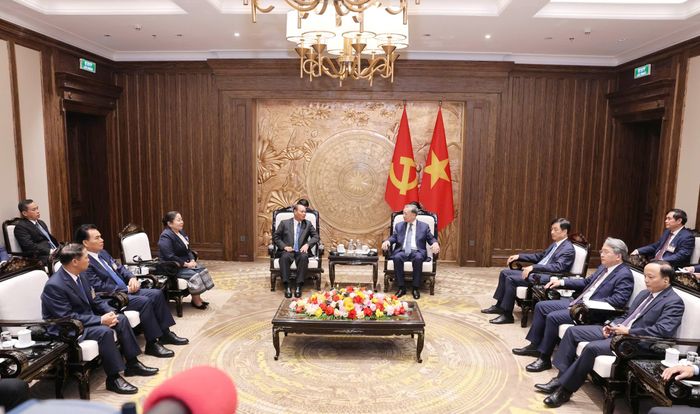  Quang cảnh buổi tiếp Thường trực Ban Bí thư Lào Vilay Lakhamphong của Tổng Bí thư, Chủ tịch nước Tô Lâm. Ảnh: QUANG PHÚC 
