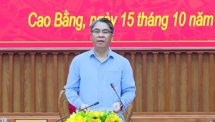 Bí thư Tỉnh ủy Cao Bằng Phan Thăng An phát biểu kết luận hội nghị. Ảnh: BCB