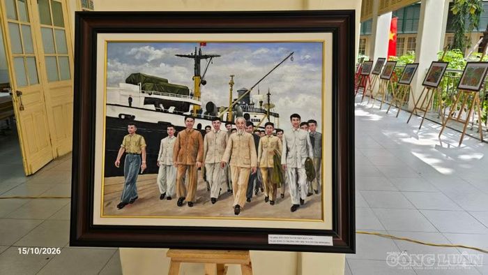 Các bức tranh tại triển lãm đã khắc họa các danh thắng, dấu ấn lịch sử Chủ tịch Hồ Chí Minh về thăm Hải Phòng và Trường Tiểu học Nguyễn Thị Minh Khai.