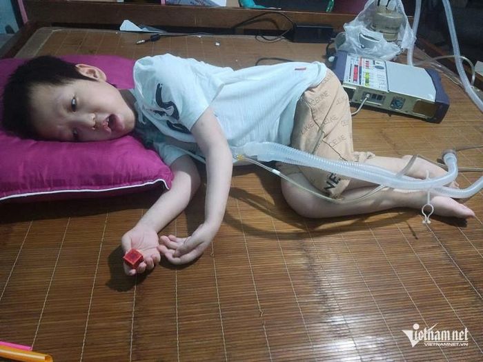 Suốt 8 năm qua bé Đạt phải sống phụ thuộc vào máy thở