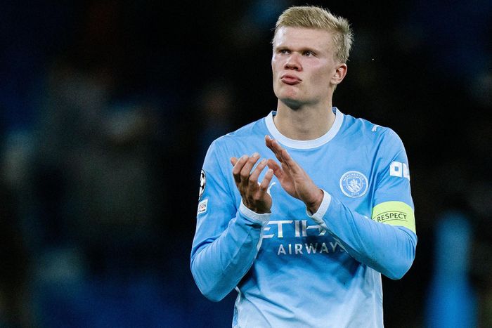 Haaland không vui trong ngày lập kỷ lục. Ảnh: MCFC