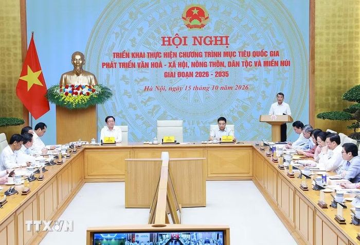 Thủ tướng Lê Minh Hưng kết luận Hội nghị triển khai thực hiện Chương trình mục tiêu quốc gia phát triển văn hóa-xã hội, nông thôn, dân tộc và miền núi giai đoạn 2026-2035. (Ảnh: Dương Giang/TTXVN)