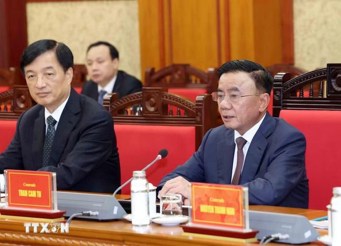 Thường trực Ban Bí thư Trần Cẩm Tú phát biểu tại hội đàm. (Ảnh: Phương Hoa/TTXVN)