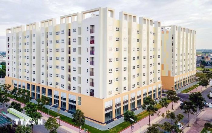 Dự án nhà ở xã hội khu C phường Vũ Phúc (tỉnh Hưng Yên) gồm 2 tòa nhà 9 tầng với gần 500 căn hộ. (Ảnh: Nguyễn Công Hải/TTXVN)