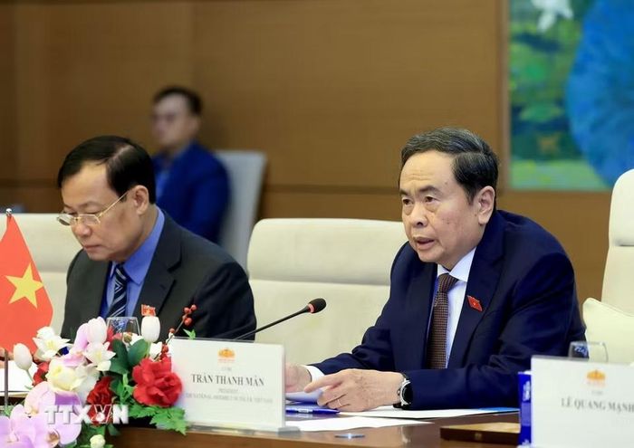 Chủ tịch Quốc hội Trần Thanh Mẫn phát biểu. (Ảnh: Tuấn Anh/TTXVN)