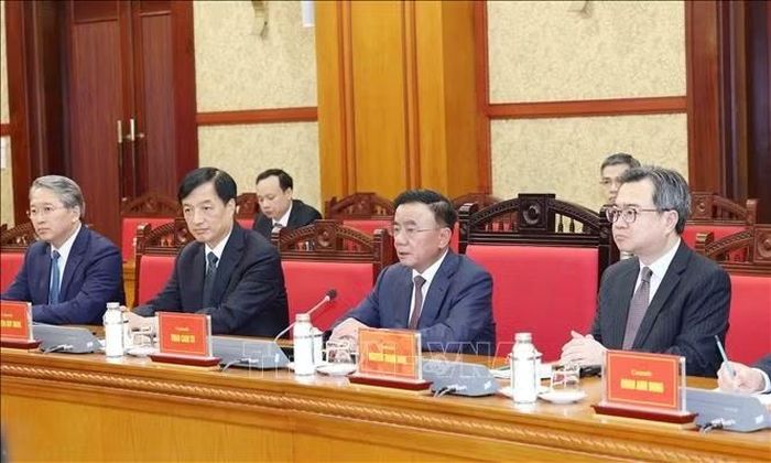 Thường trực Ban Bí thư Trần Cẩm Tú phát biểu tại hội đàm. Ảnh: Phương Hoa/TTXVN