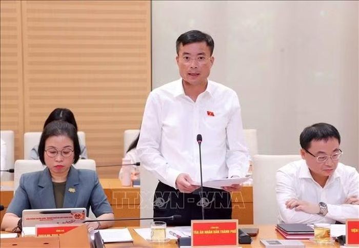 Chánh án Tòa án nhân dân thành phố Hà Nội Nguyễn Xuân Kỳ phát biểu. Ảnh: Văn Điệp/TTXVN