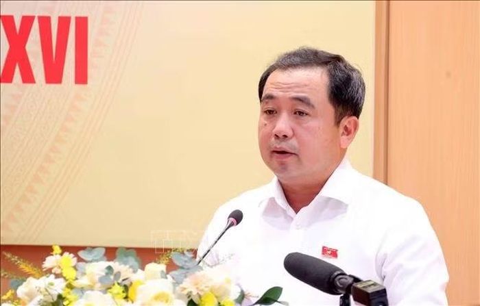 Đồng chí Trần Đức Thắng, Ủy viên Bộ Chính trị, Bí thư Thành ủy, Trưởng đoàn Đại biểu Quốc hội thành phố Hà Nội phát biểu. Ảnh: Văn Điệp/TTXVN