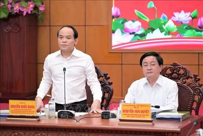 Tổng Thanh tra Chính phủ Nguyễn Quốc Đoàn phát biểu tại buổi làm việc với Ban Thường vụ Tỉnh ủy Tây Ninh. Ảnh: Bùi Giang/TTXVN
