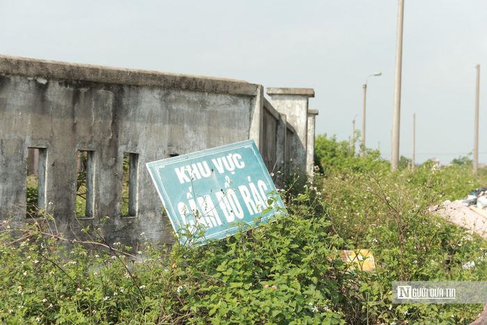 Biển cấm bị cỏ mọc um tùm che khuất.