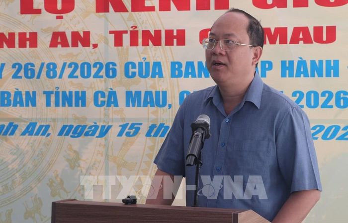 Bí thư Tỉnh ủy Cà Mau Nguyễn Hồ Hải phát biểu tại lễ khởi công. Ảnh: Tuấn Phi - TTXVN