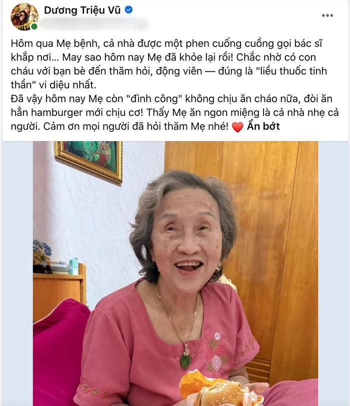 Em trai NSƯT Hoài Linh - Dương Triệu Vũ thông báo mẹ ruột gặp vấn đề sức khỏe.