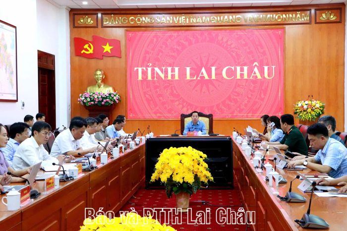 Quang cảnh hội nghị tại điểm cầu tỉnh Lai Châu.