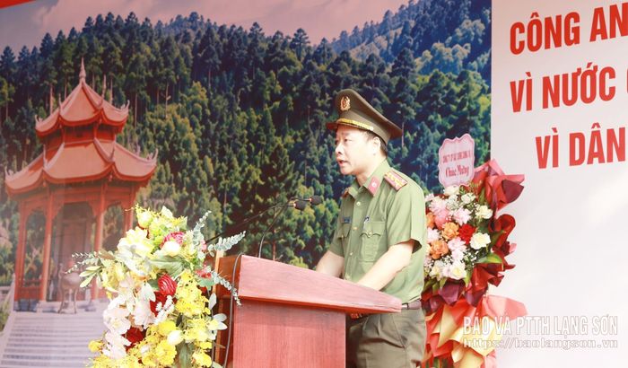 Đại tá Vũ Thanh Tùng, Giám đốc Công an tỉnh phát biểu tại lễ khởi công