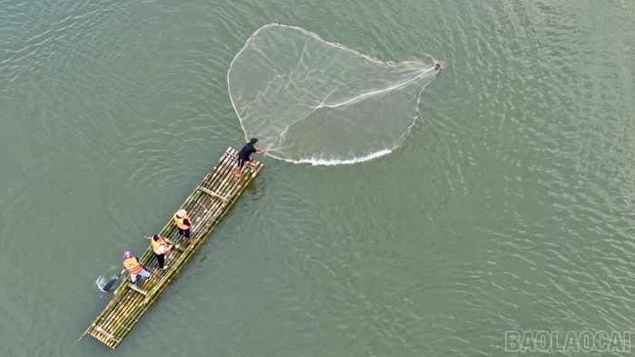 Du khách có thể vừa chèo mảng, vừa trải nghiệm hoạt động bắt cá.