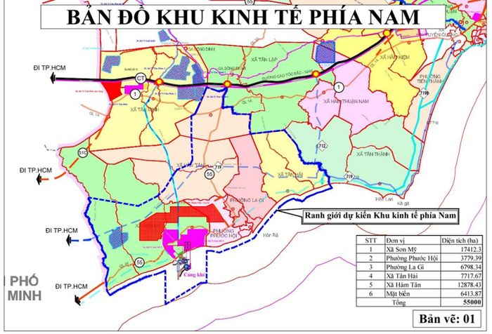 Bản đồ dự kiến Khu kinh tế phía Nam Lâm Đồng trước đây