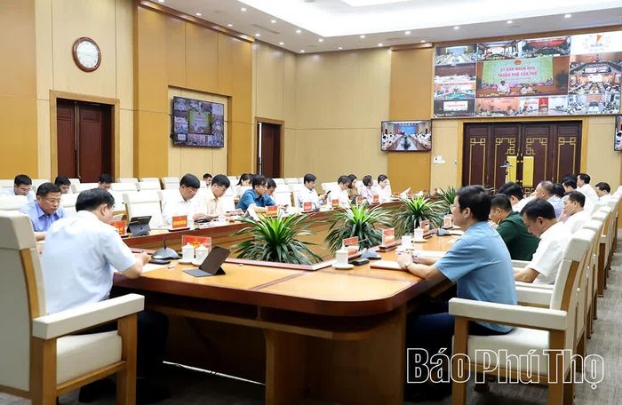 Quang cảnh hội nghị tại điểm cầu tỉnh Phú Thọ.