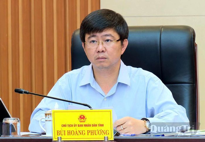 Đồng chí Bùi Hoàng Phương, Chủ tịch UBND tỉnh tham dự tại điểm cầu Quảng Trị - Ảnh: M.D