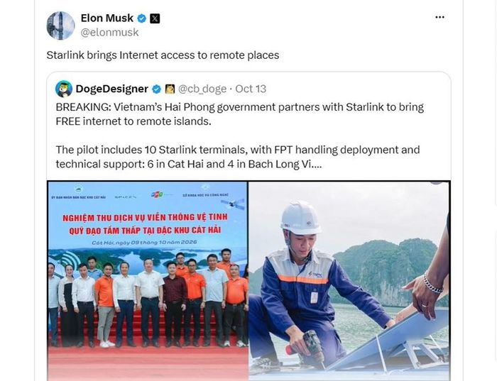 Bài đăng trên mạng xã hội X của tỷ phú Elon Musk. (Ảnh chụp màn hình).