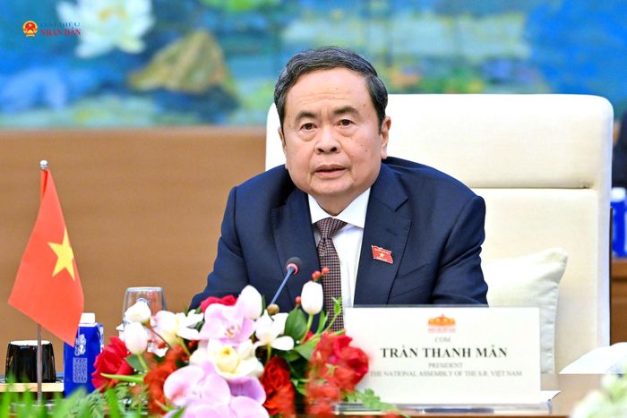 Chủ tịch Quốc hội Trần Thanh Mẫn phát biểu tại cuộc tiếp