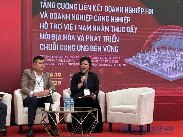 Bà Trần Thị Thu Huyền, Tổng Giám đốc CTCP Bách Liên chia sẻ về bài toán nhân sự tại diễn đàn. Ảnh: Trung Anh/Mekong ASEAN