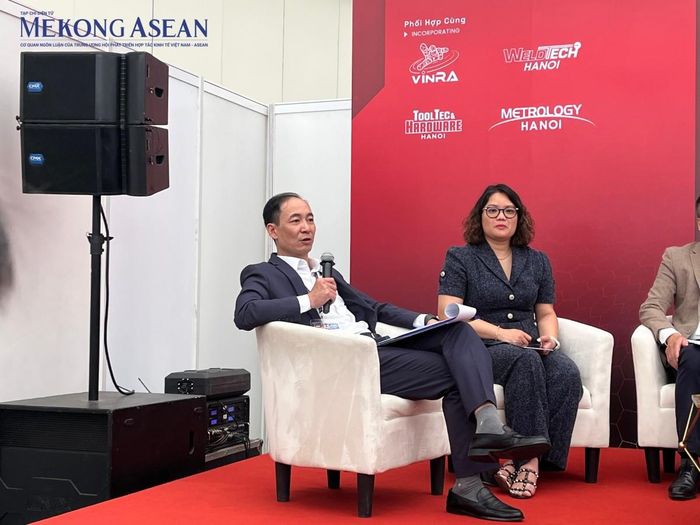 Ông Nguyễn Vân, Phó Chủ tịch Thường trực HANSIBA, cùng bà Nguyễn Nguyệt Anh, Tổng Giám đốc Công ty An Mi. Ảnh: Trung Anh/Mekong ASEAN