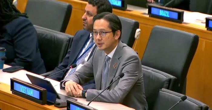 Đại sứ Đỗ Hùng Việt phát biểu thay mặt ASEAN tại phiên họp. Ảnh: TTXVN