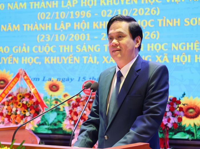 Phó Chủ tịch Thường trực Ủy ban MTTQ Việt Nam tỉnh Sơn La Nguyễn Mạnh Hùng phát biểu tại sự kiện