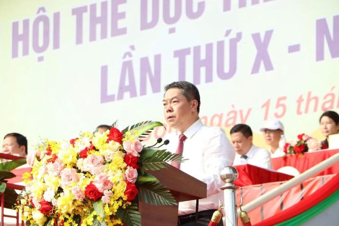 Đồng chí Đoàn Thanh Sơn, Phó Chủ tịch UBND tỉnh Lạng Sơn phát biểu khai mạc Đại hội thể dục thể thao tỉnh Lạng Sơn lần thứ X.