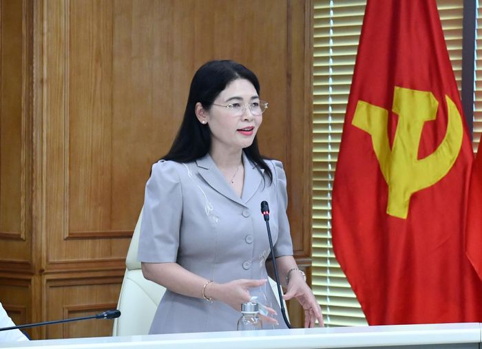 Phó Tổng Kiểm toán nhà nước Hà Thị Mỹ Dung - Trưởng Ban Tổ chức Hội thảo quốc tế phát biểu tại buổi làm việc. Ảnh: M. Thúy