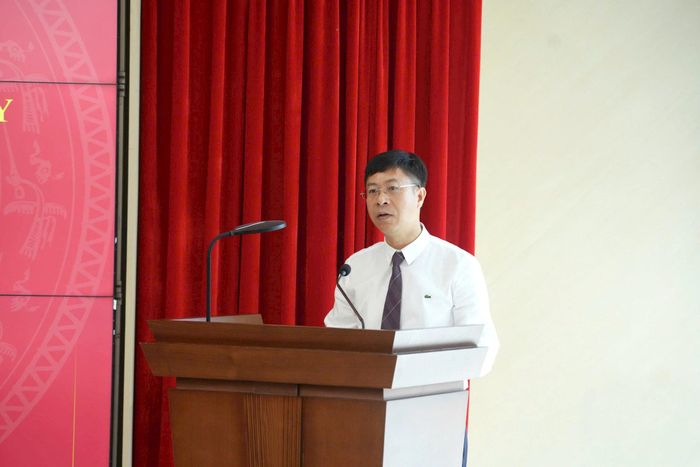Đồng chí Phan Thanh Quang thay mặt các đồng chí nhận nhiệm vụ mới phát biểu tại hội nghị. Ảnh: Phạm Hùng