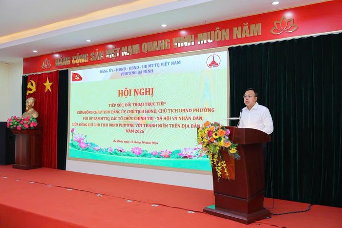 Đồng chí Ủy viên Ban Thường vụ Thành ủy, Bí thư Đảng ủy, Chủ tịch HĐND phường Ba Đình Phạm Quang Thanh phát biểu kết luận. Ảnh: PV