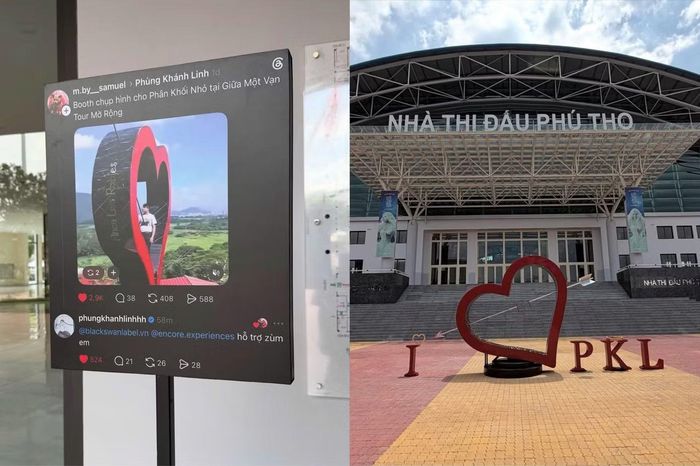 Bên cạnh sân khấu, khu vực bên ngoài nhà thi đấu cũng được bố trí mô hình check-in độc đáo dành cho người hâm mộ. Ảnh: Black Swan Label