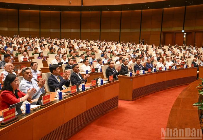 Tổng Bí thư, Chủ tịch nước Tô Lâm và các đồng chí lãnh đạo, nguyên lãnh đạo Đảng, Nhà nước tham dự hội nghị.