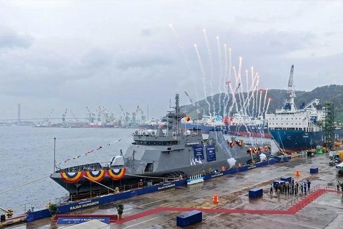 Hàn Quốc hạ thủy tàu tuần tra xa bờ BRP Rajah Humabon tại nhà máy của tập đoàn HD HHI ở Ulsan. Ảnh: HD HHI