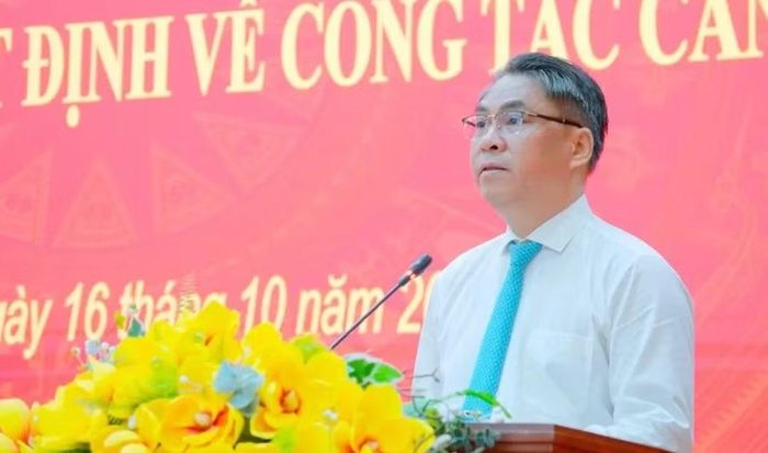 Bí thư Tỉnh ủy Cao Bằng Phan Thăng An phát biểu giao nhiệm vụ cho các cán bộ mới được bổ nhiệm. Ảnh: BCB