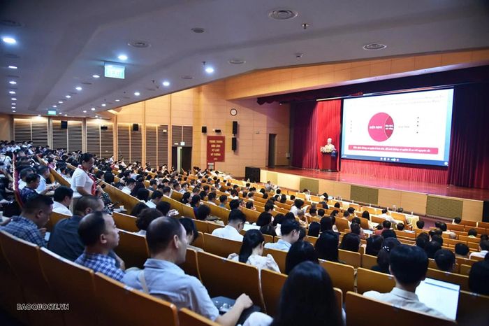 Điểm cầu Bộ Ngoại giao tham dự dưới hình thức trực tuyến. (Ảnh: Quang Hòa)