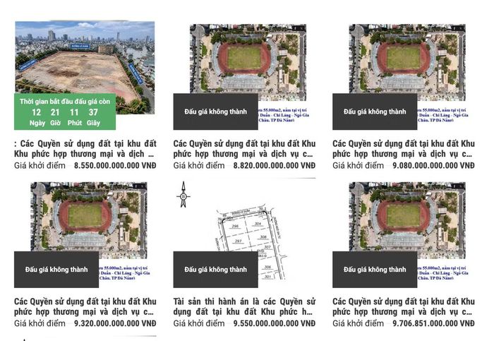 Các mức giá khởi điểm Khu phức hợp thương mại và dịch vụ cao tầng SVĐ Chi Lăng qua các lần đấu giá.