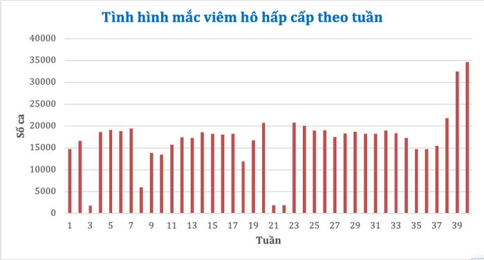Tình hình mắc viêm hô hấp cấp theo tuần tại TP.HCM năm 2026.