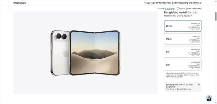 Thời giang giao hàng khi đặt mua iPhone Duo trên Apple Store Việt Nam trực tuyến. Ảnh chụp màn hình.