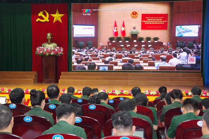 Điểm cầu Đảng ủy Bộ Chỉ huy Quân sự tỉnh Hà Tĩnh.