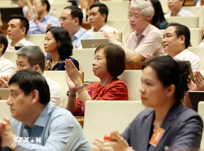 Các đại biểu dự hội nghị tại điểm cầu Trung tâm - Phòng họp Diên Hồng, Nhà Quốc hội (Hà Nội). (Ảnh: Phương Hoa/TTXVN)