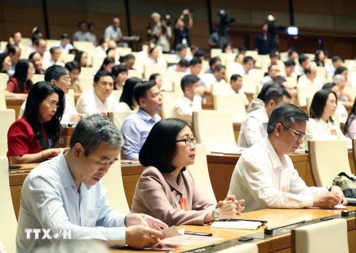 Các đại biểu dự hội nghị tại điểm cầu Trung tâm - Phòng họp Diên Hồng, Nhà Quốc hội (Hà Nội). (Ảnh: Thống Nhất/TTXVN)