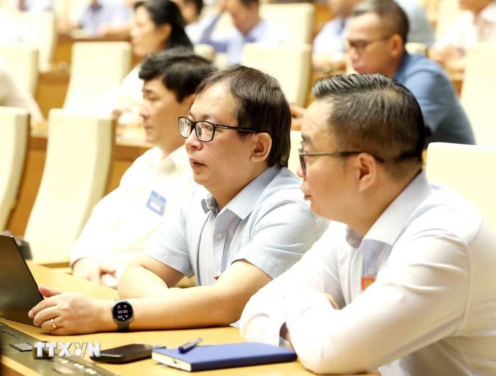 Các đại biểu dự hội nghị tại điểm cầu Trung tâm - Phòng họp Diên Hồng, Nhà Quốc hội (Hà Nội). (Ảnh: Phương Hoa/TTXVN)