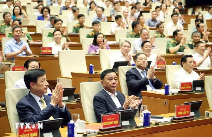 Các đại biểu dự hội nghị tại điểm cầu Trung tâm - Phòng họp Diên Hồng, Nhà Quốc hội (Hà Nội). (Ảnh: Thống Nhất/TTXVN)