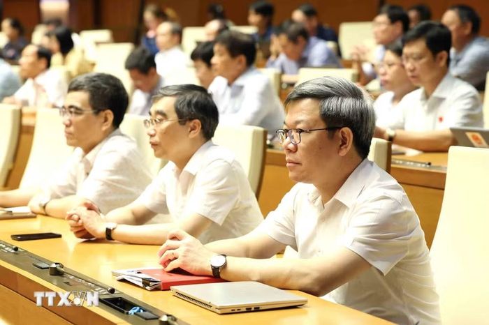 Các đại biểu dự hội nghị tại điểm cầu Trung tâm - Phòng họp Diên Hồng, Nhà Quốc hội (Hà Nội). (Ảnh: Thống Nhất/TTXVN)